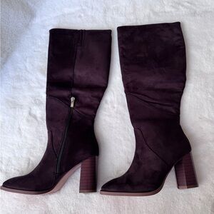 Coutgo Chocolate Brown Faux Suede Knee-High Women's Boots Size 7